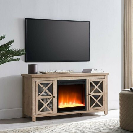 HUDSON & CANAL 55 in. Colton Rectangular TV Stand with Crystal Fireplace White Oak TV1442
